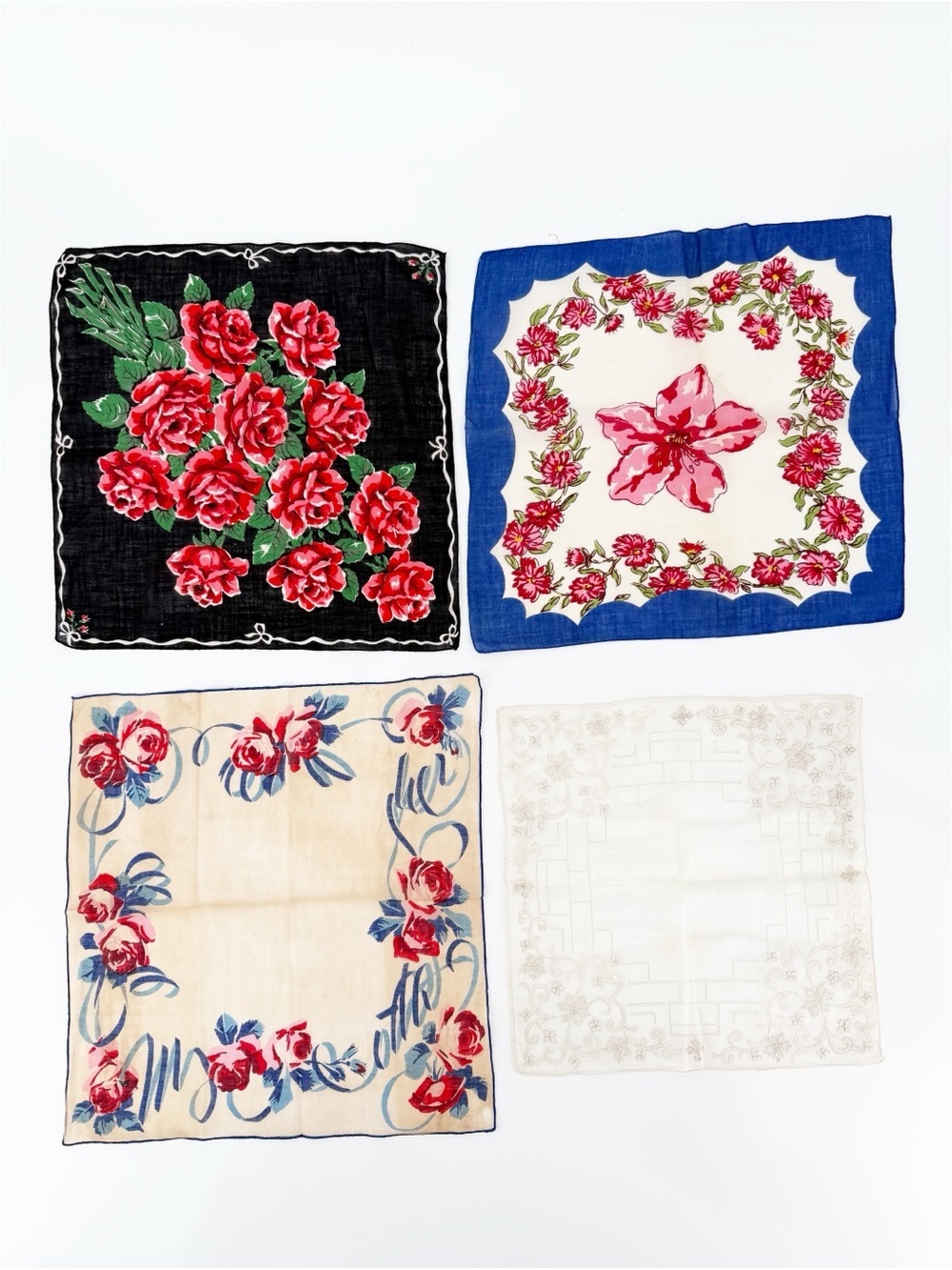 Vintage Handkerchief Lot Lace Floral Set of 4